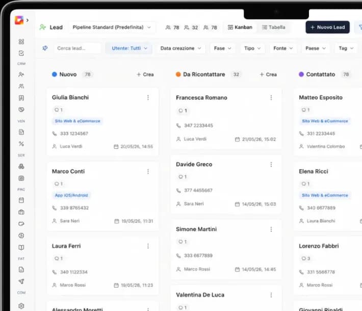 Interfaccia Flusia pubblicata sul sito ufficiale: contatti organizzati per fase