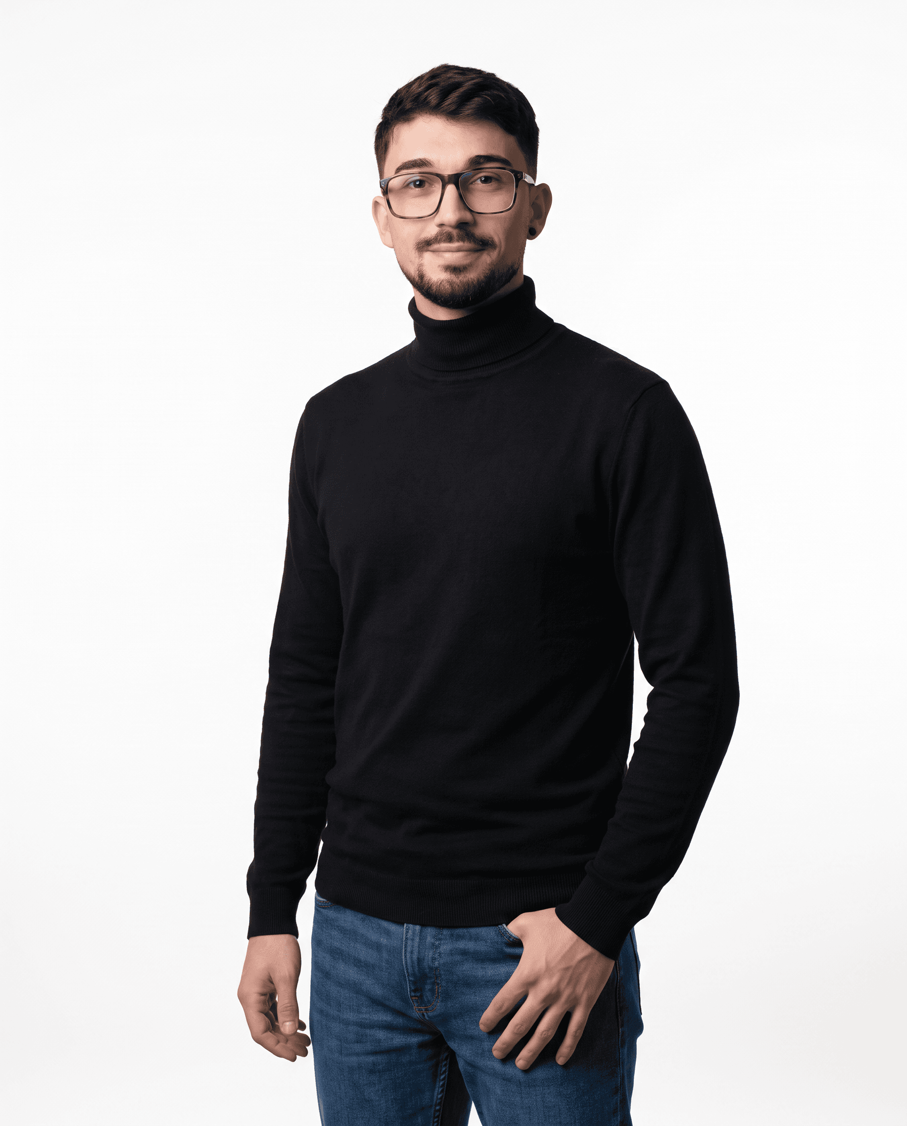 Luca Bosso, ritratto con dolcevita nero
